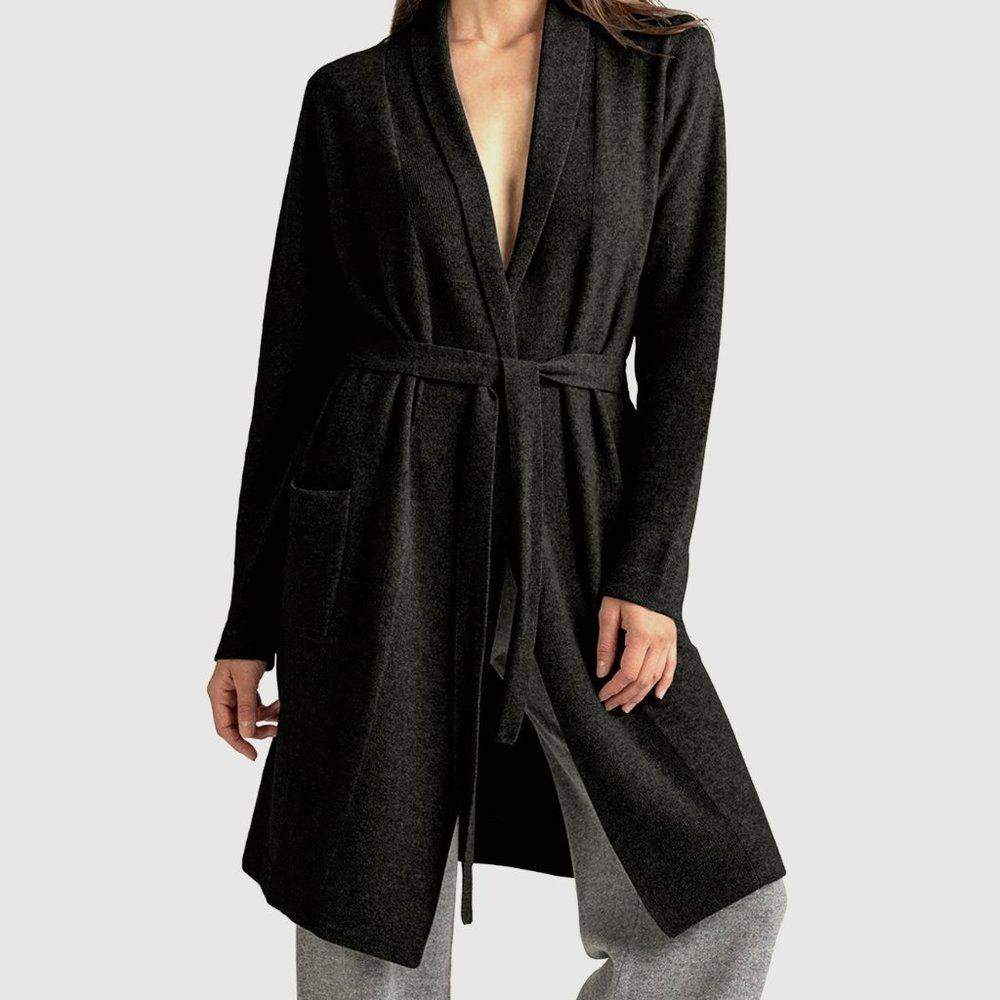 SOFIA CASHMERE Shawl Collar Tie Waist Cashmere Robe - Medium/Large